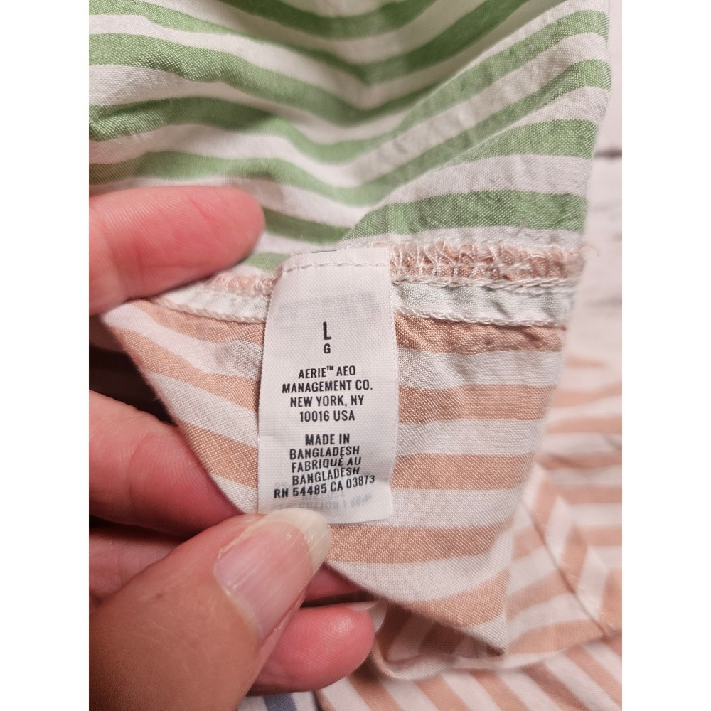Aerie Womens Large Colorblock Striped Button Down Shirt Oversized Pastel Coastal - Picture 7 of 7